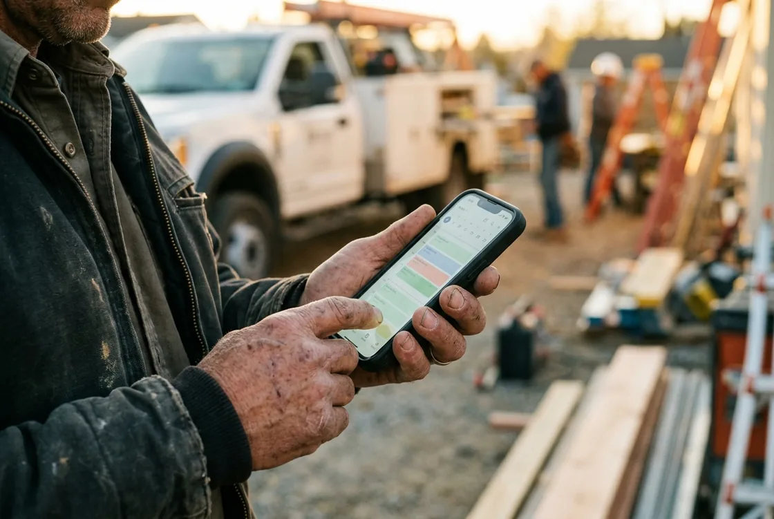 A contractor booking a job on their phone at the jobsite